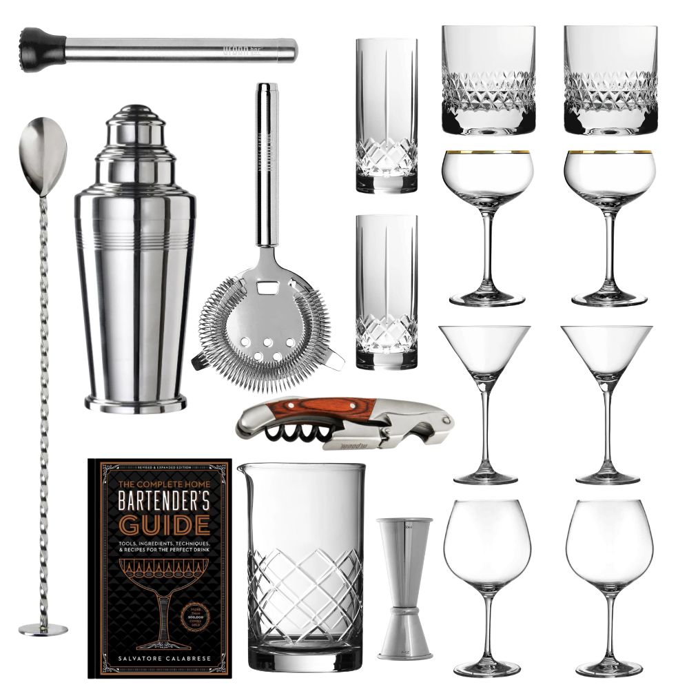 Kit de bar à cocktails 18 pièces et verres
