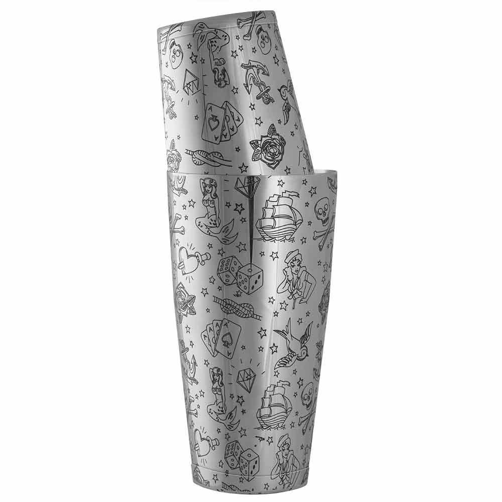 Tattoo Tin-on-Din Edelstahl-Cocktailshaker mit Gewicht, 75 cl