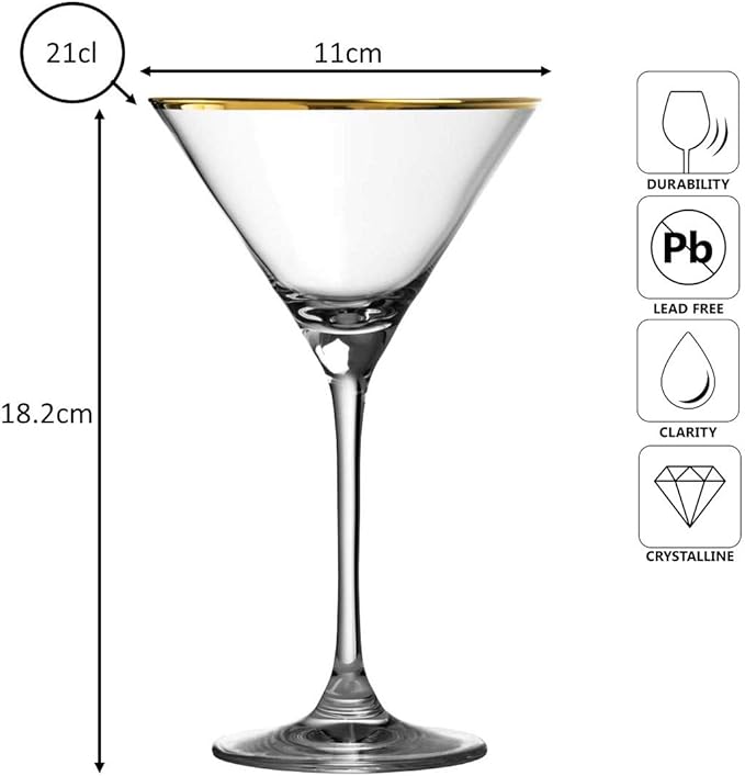 Verdot Gold Rim Martini Glass 21cl- Box 6